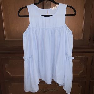 Light blue cold shoulder bell sleeve flowy blouse